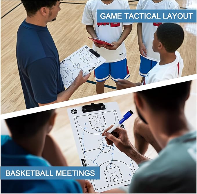 Basketball Coaching Board, 2026 Version Double-Sided Basketball Clipboard for Coaches, Dry Erase White Board for Coaches, Solid Coaching Marker Boards, Portable and Efficient