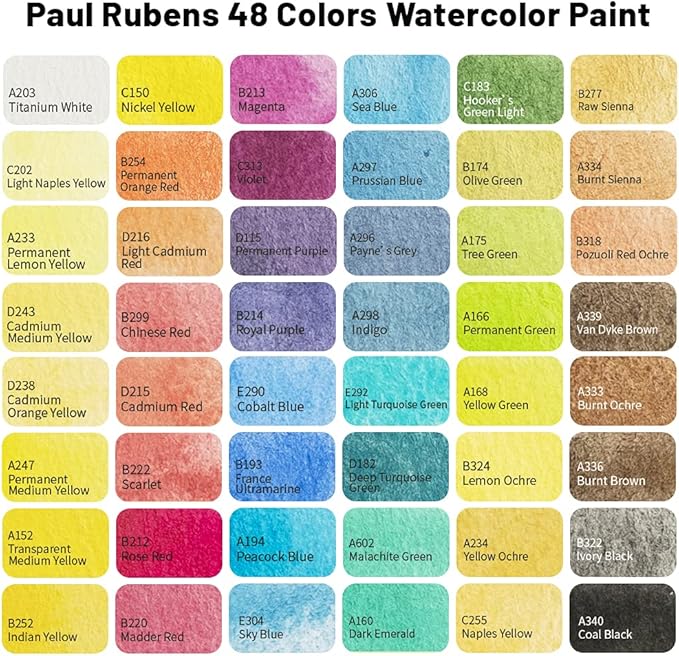 Paul Rubens Artist Grade Watercolor Paint, 48 Colors Solid Cakes - Image 2