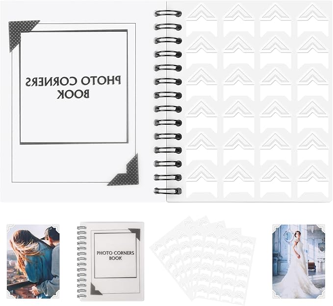15 Sheets 360 PCS White Acid-Free Photo Corners Notebook, Self-Adhesive Photo by GOONAVI