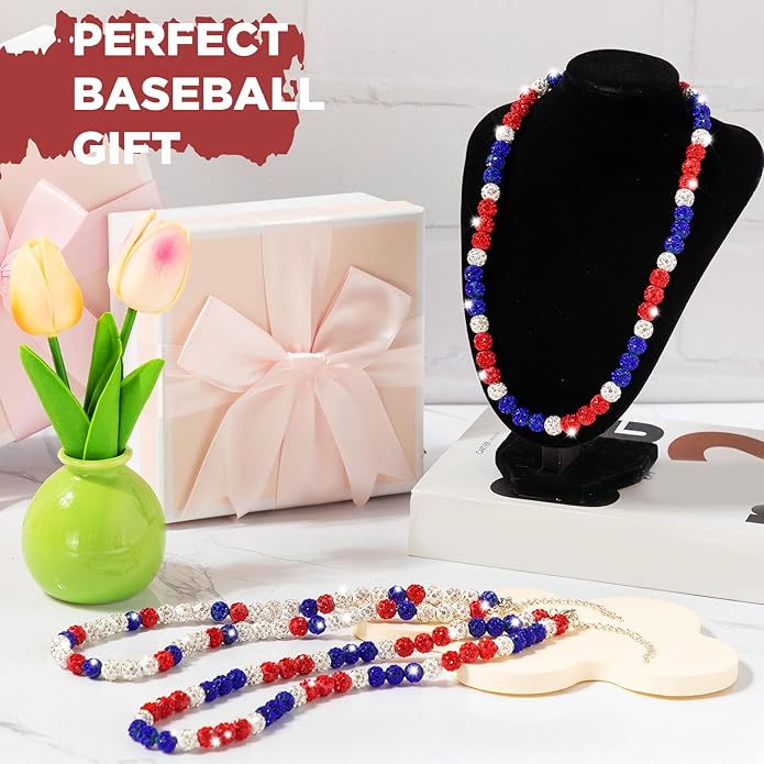 Landical 12 Pcs Bling Baseball Necklace Ice Beaded Baseball Necklace Cool Gifts Bulk for Team Players Lovers Fans