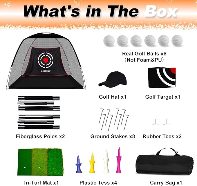 Gagalileo Golf Hitting Net Backyard Driving: 10x7FT Professional Backstop with Silent Velvet Target Portable Practice for Men Dad Complete Sport Set Gift