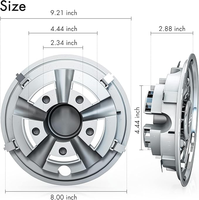 10L0L Golf Cart SS Wheel Covers Hub Caps for EZGO, Club Car, Yamaha - 8 Inch Snap-on Installation, Chrome, Set of 4
