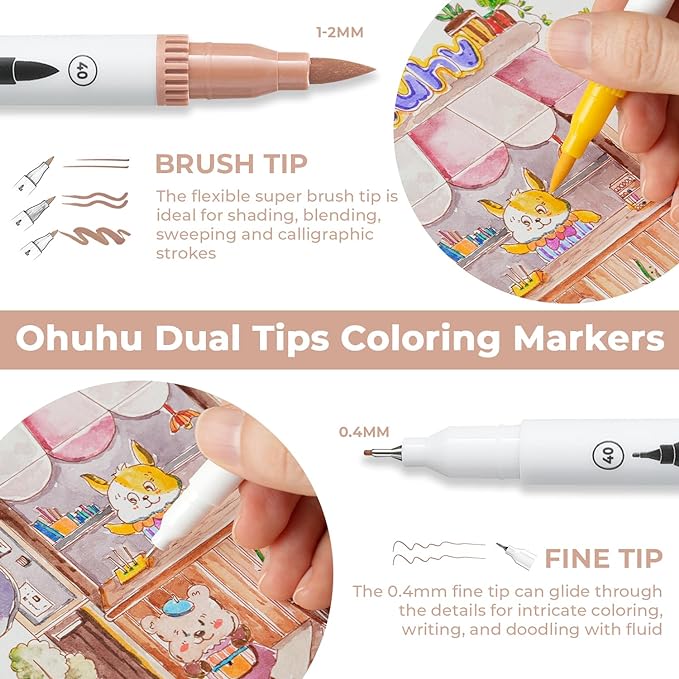 Ohuhu Markers for Adult Coloring Books No Bleeding 120 Colors Coloring Markers - Image 2