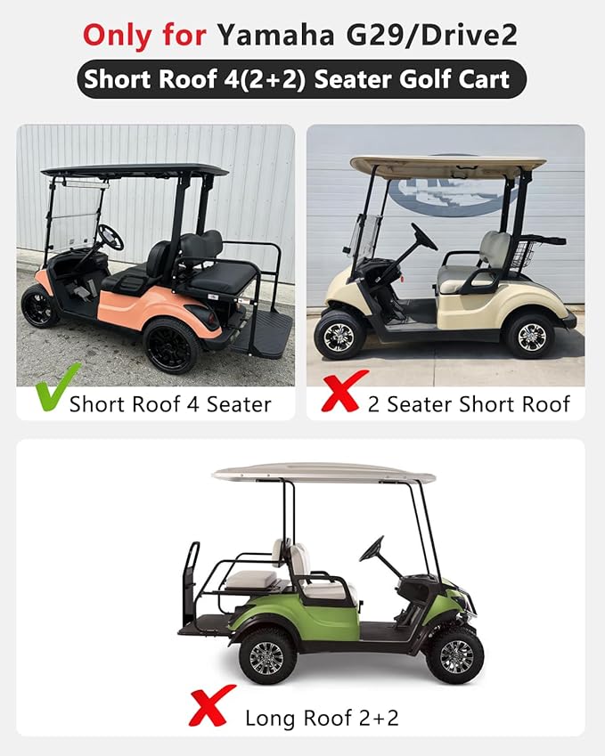 Golf Cart Enclosure 4 Passenger,Golf Cart Cover for Yamaha G29/Drive2 Short Roof 2+2 Seater,Waterproof 600D Oxford Rain Cover,Roll Up 4-Sided Clear Windows&Door