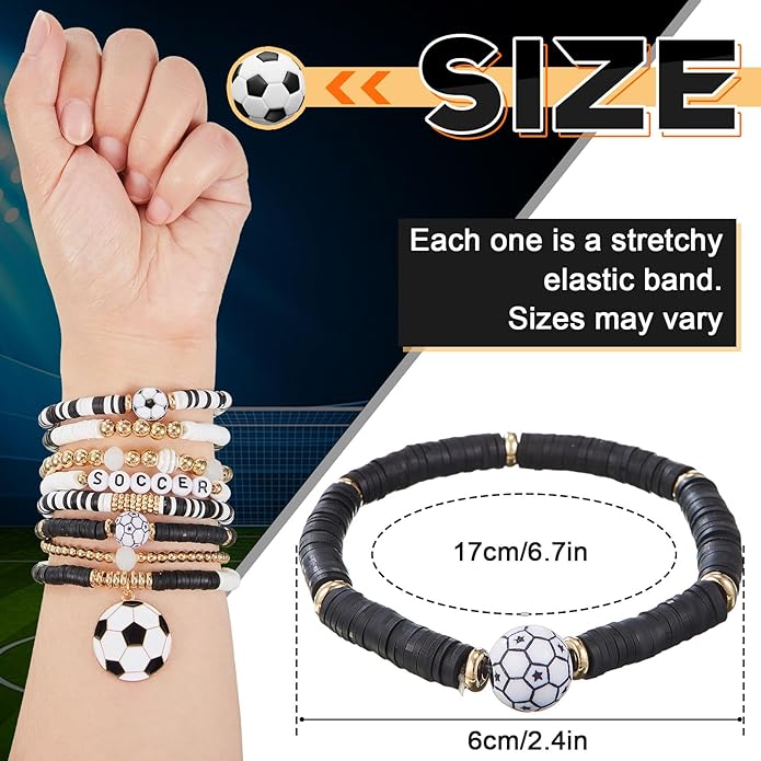 Huquary 8 Pack Sports Bracelets for Women Mom Soccer Baseball Football Volleyball Basketball Stackable Heishi Clay Beaded Bracelet Accessories Fan Outfits Jewelry Gifts for Sports Party Favor