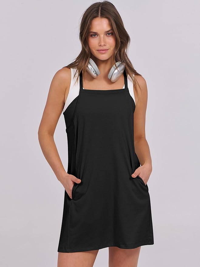 ANRABESS Women Summer Dress 2026 Beach Vacation Outfits Tennis Athletic Workout Romper Dress Built in Shorts Travel Clothes