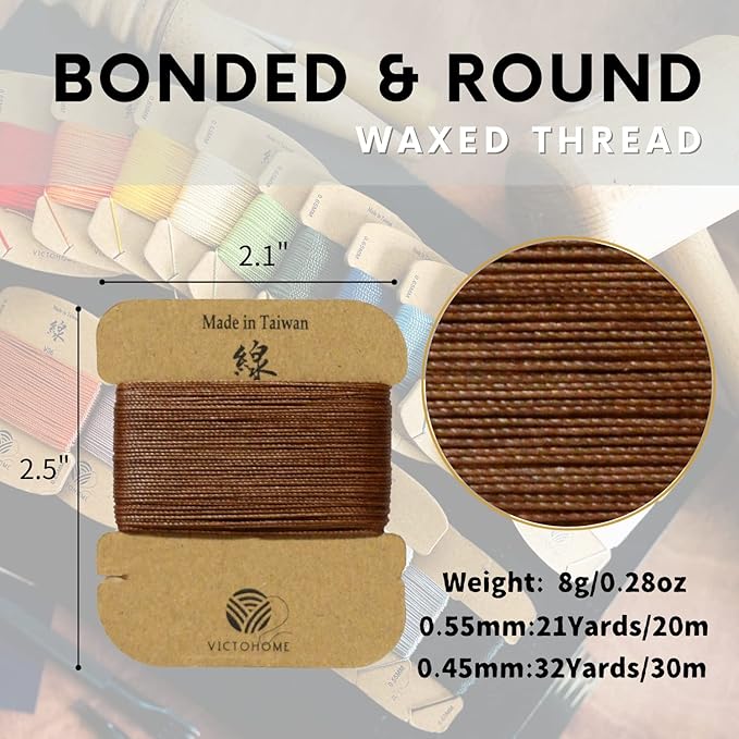 Bonded & Round Waxed Threads, 3-PLY Round Thread 12 Colors 252 Yards - Image 3