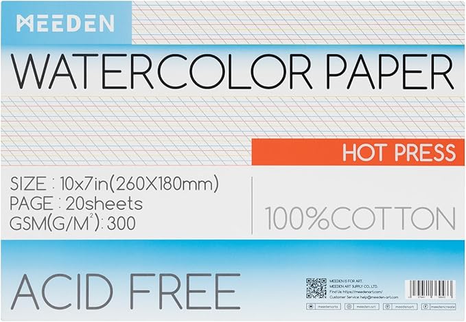 MEEDEN Watercolor Paper Block, 100% Cotton Watercolor Paper Pad of 20 Sheets by MEEDEN