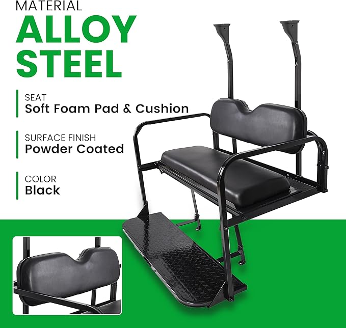 ECOTRIC Golf Cart Folding Rear Seat Kit Compatible with Club Car Precedent/Tempo/Onward (2004-UP) Gas or Electric Models Back Flip Seat Black