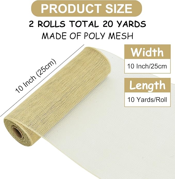 TONIFUL 2 Rolls 10 Inch Burlap Natural Decorative Mesh Ribbon Rolls, Christmas - Image 2