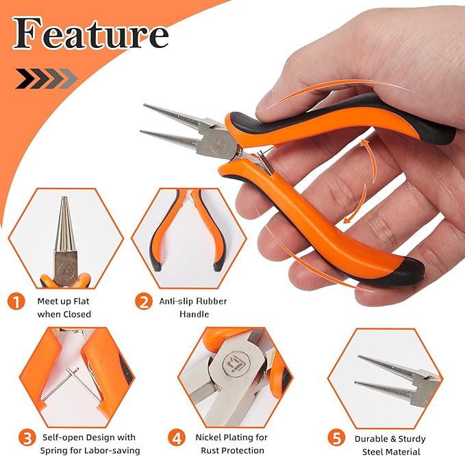 6PCS Jewelry Pliers Set with Acrylic Pallet, Needle Nose Pliers, Wire Cutters - Image 3