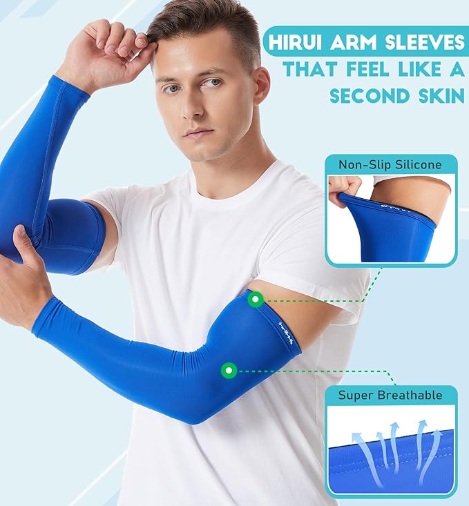 HiRui Arm Compression Sleeves for Men Women Youth, UV Protection 20-30mmHG Support Tattoo Cover, Breathable Moisture-Wicking