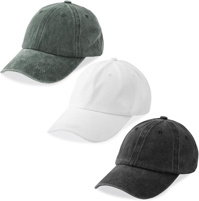 MEINICY 3 Packs Washed-Cotton Plain Baseball Cap, Vintage Adjustable Dad Hats Gift for Men/Women,Unstructured