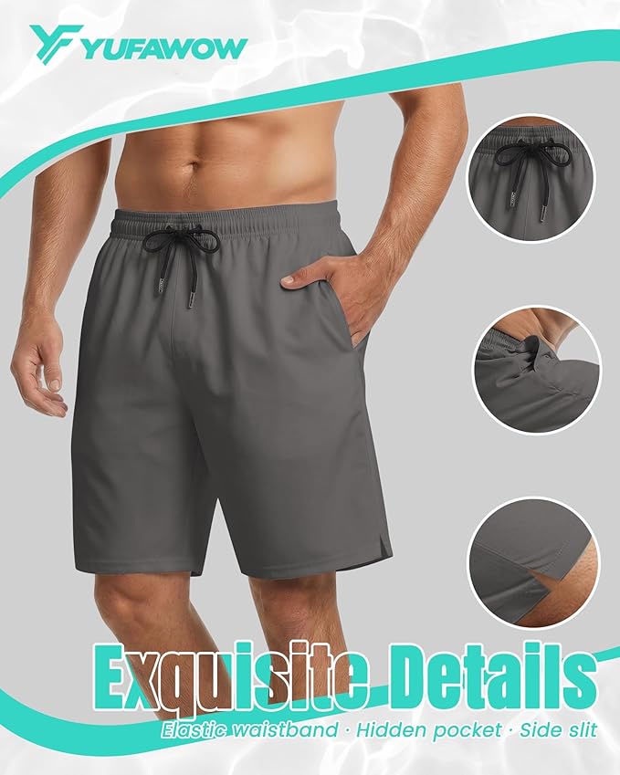 9 Inch Men Swim Trunks with Mesh Lining Quick Dry Breathable Pockets for Summer Beach Cruise Water Park Gym Running