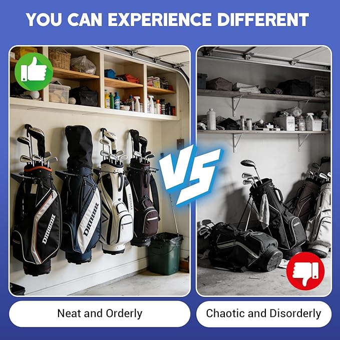 Wall Mount Golf Bag Storage Stand for Garage, Golf Bag Wall Mount with Adjustable Sliding System, Space-Saving Golf Bag Holder for Wall, Fit for Garages,Home, Basements