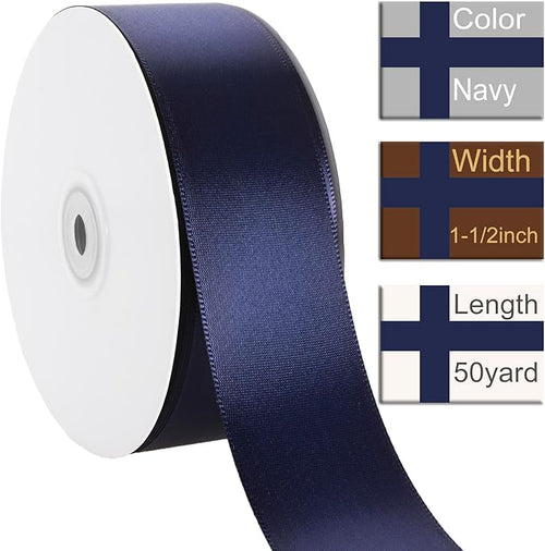 1-1/2 Inch Navy Blue Ribbon, 50 Yards Craft Polyester Satin Ribbon Perfect - Image 2