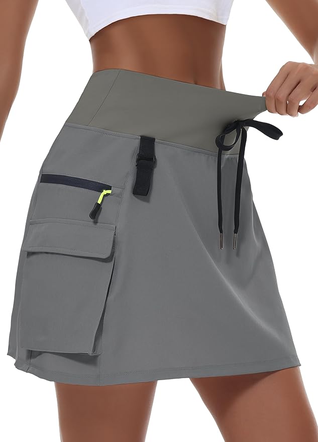 MIVEI Skorts for Woman - Hiking Cargo Skorts with Zipper Pockets, High Waisted Quick Dry Golf Workout, Dressy Casual