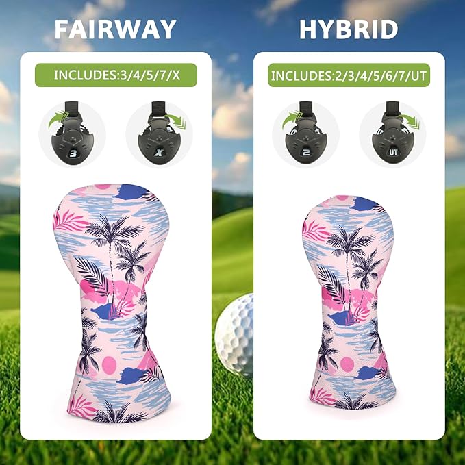 Golf Club Head Covers for Men Women, PU Leather Golf Headcover for Driver Fairway Wood and Hybrid, Funny Golf Accessories
