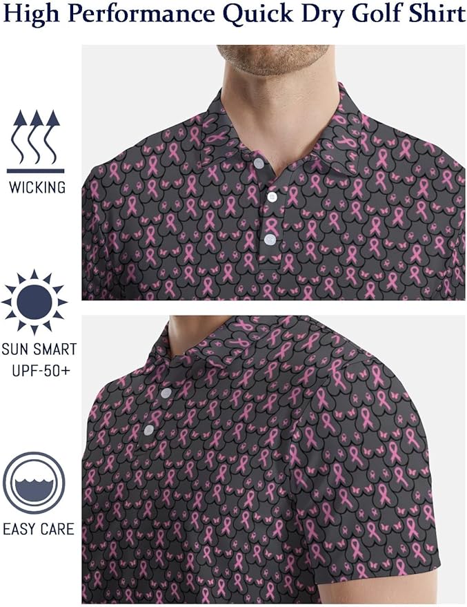 HUURAY Funny Golf Polos for Men Funny Print Short Sleeve Shirts Quick Dry Polo Shirts Hawaiian Shirt Performance Golf Outfits