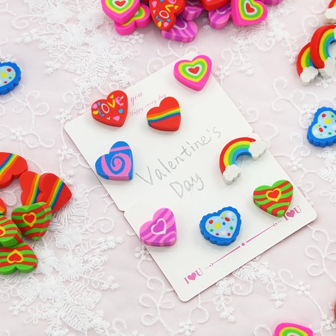 48pcs Large Erasers for Kids Bulk Heart Rainbow Pencil Erasers for Classroom - Image 5