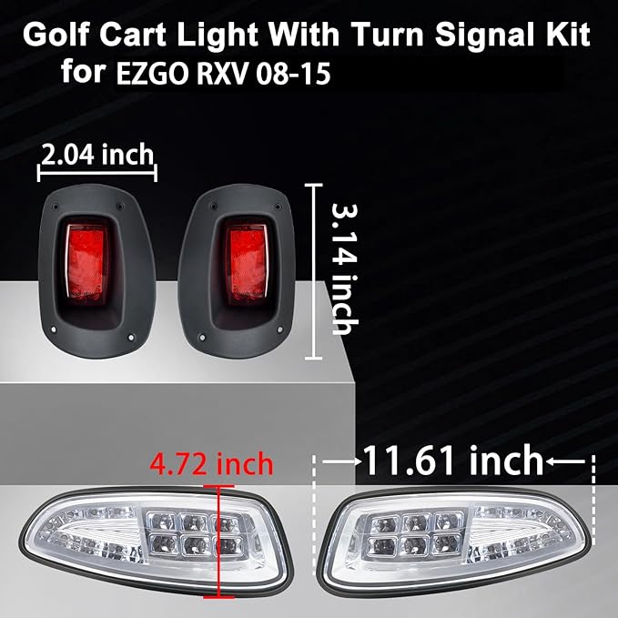 Deluxe LED Headlight Taillight Golf Cart Light Kit Compatible EZGO RXV 2008-2015, 12V Street Legal Golf Cart Lights Kit with Turn Signal Switch, Brake Pad, Horn