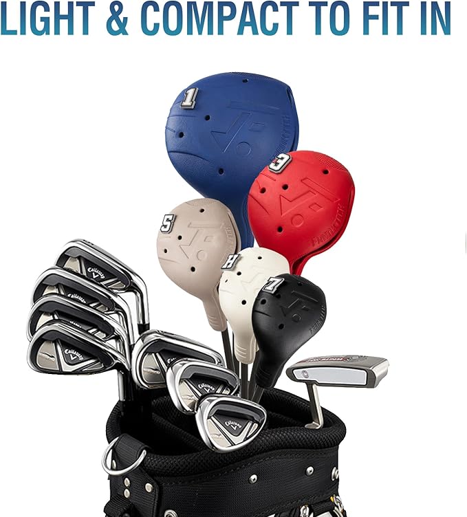 Snap-On Golf Club Covers for Right-Handed Golf Clubs, Easy On Off in 1 Second, Fits 460cc Drivers, Washable EVA Plastic with Shaft Lock, DIY Pins for Customization