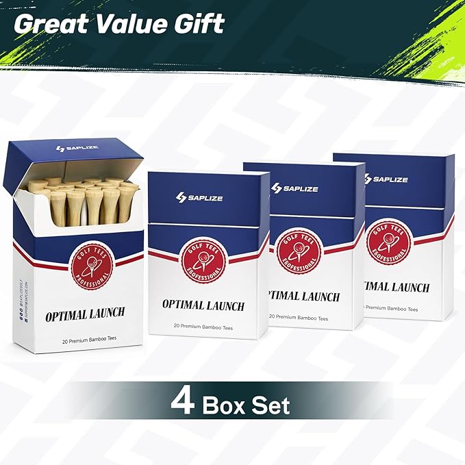 SAPLIZE Bamboo Golf Tees Pack of 100 or 150, Four Size Options (3-1/4", 2-3/4", 2-1/8", 1-1/2"), Stable and Reliable Golf Tees, Available in Natural Color