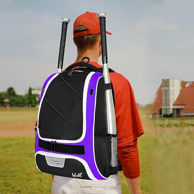 WOLT Youth Baseball Bag - Bat Backpack for Baseball, T-Ball & Softball Equipment & Gear, Bat & Glove Holder, Large Main Compartment for Helmet & accessories, Separate Shoes Compartment, Fence Hook