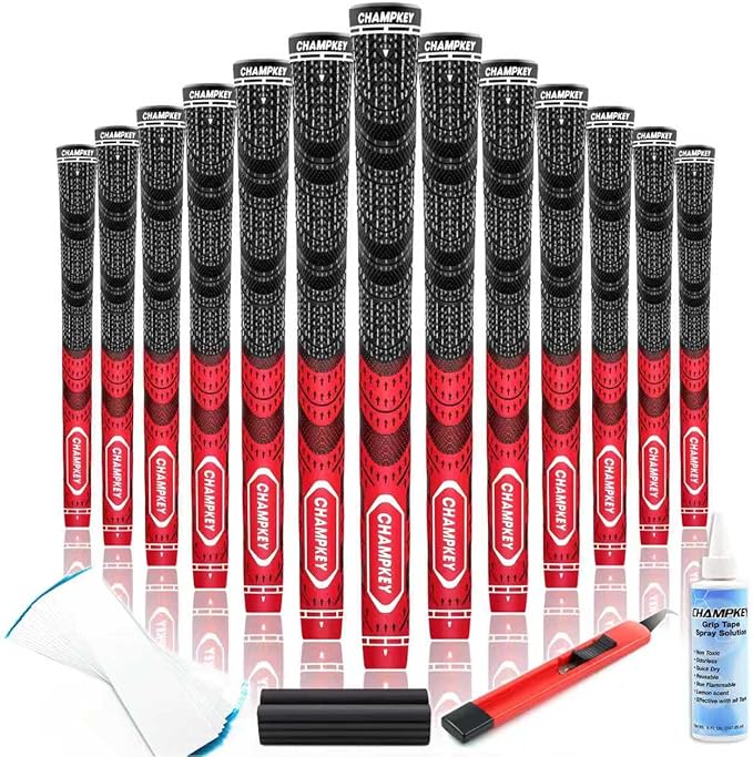 CHAMPKEY Premium Hybrid Golf Grips 13 Pack with All Repair Kits - All Weather Performance Golf Club Grips - High Traction and Control Half Corded Golf Grips for Men