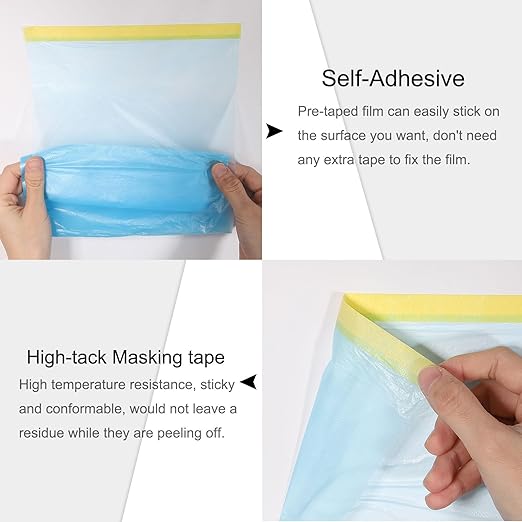 uxcell Pre-Taped Masking Film, 1.8ft x 82ft Plastic Paint Drop Cloth - Image 3