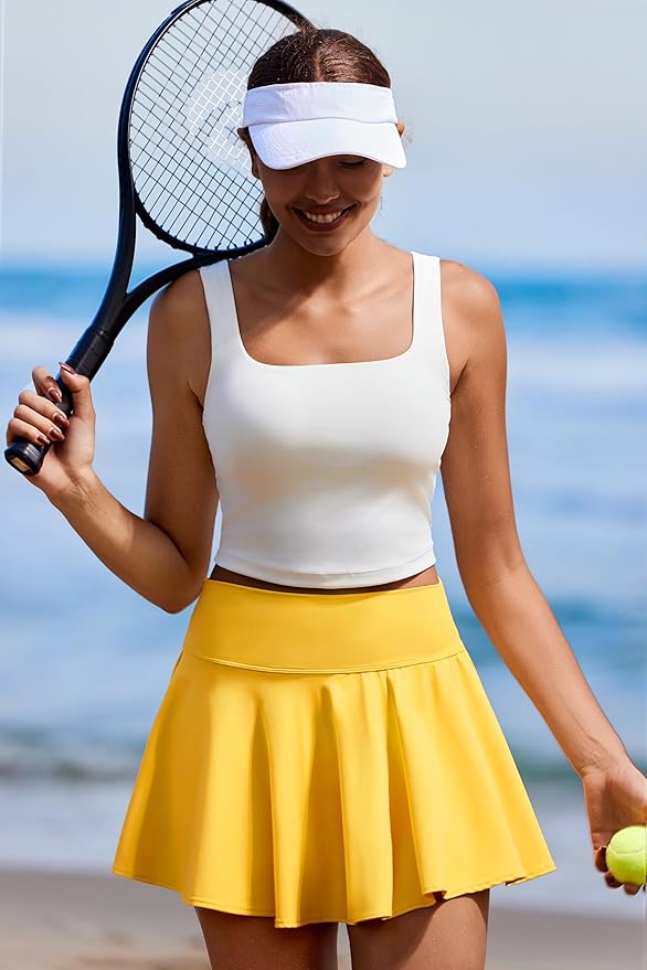 PINSPARK Womens Tennis Skirt Pleated Athletic Skirts with Pockets Shorts High Waisted Golf Skort for Workout Pickleball