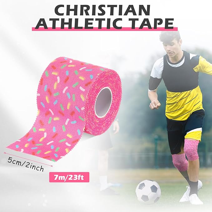 TrelaCo 1 Pcs Wrist Tape Baseball Cross Christian Athletic Tape 2in x 23ft Sports Wrap Cotton for Football Hockey Soccer Baseball Fingers Ankles Wrist Injury Wrap(Colorful Dots,Pink)