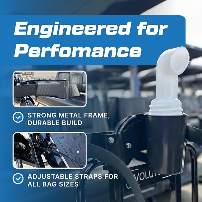 Evolution D5 Ranger & D5 Maverick Golf Bag Holder Bracket Attachment - No Drilling Assembly for 4 Passenger & 6 Passenger Carts - Durable Golf Bag Mount Compatible Golf Carts | Black
