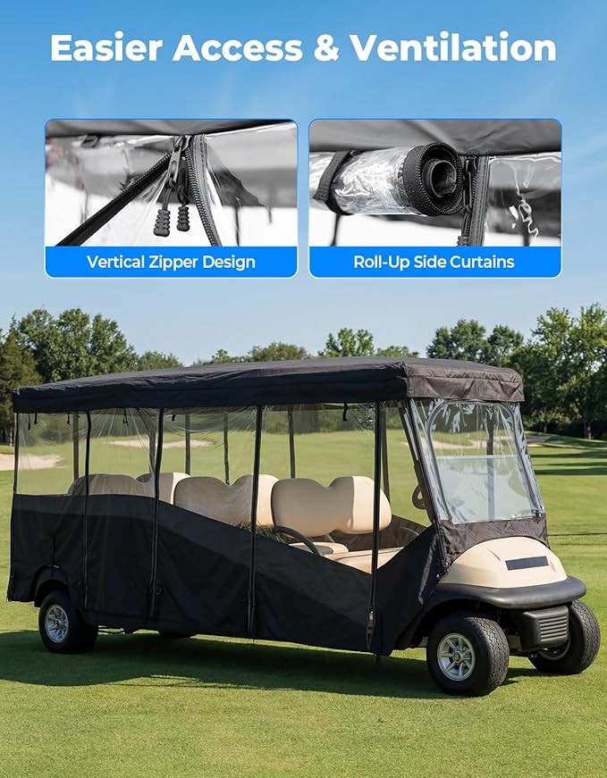 KEMIMOTO Golf Cart Enclosure 8 Seat, 600D Waterproof Golf Cart 8 Passenger Enclosure with Clear Windshield Compatible with Club Car Villager, Evolution D5-Ranger, Concierge