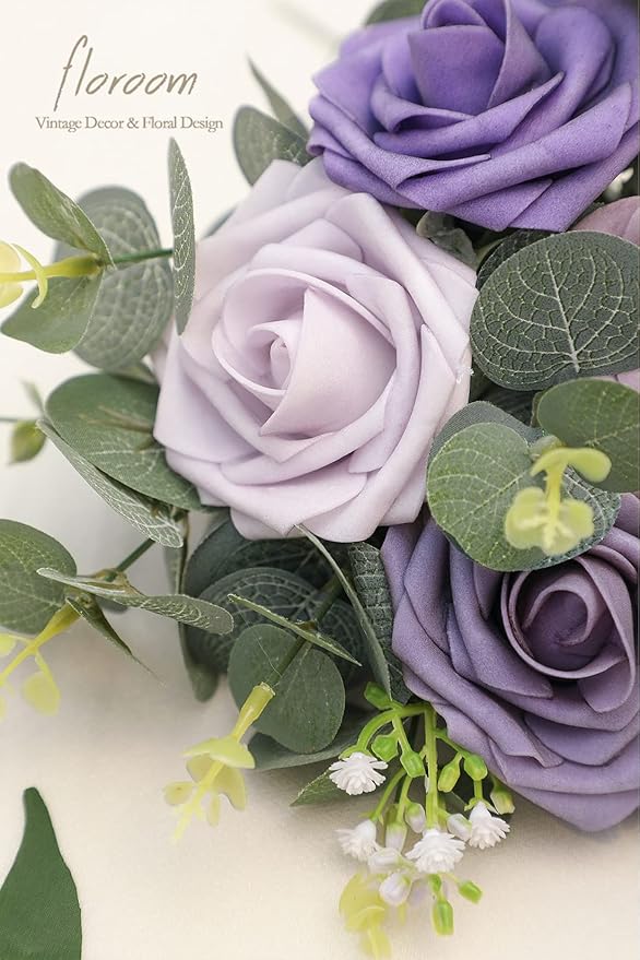 Floroom Artificial Flowers 25pcs Real Looking Lavender Purple Ombre Colors Foam - Image 3