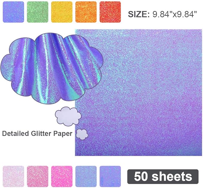 UCEC 50 Sheet Shiny Origami Paper 10 Colors Square Iridescent Origami Paper - Image 5