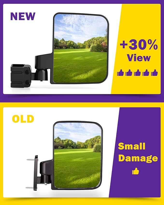 HOWBOW Golf Cart Mirrors Kit, Adjustable 180 Degree Rotation and Foldable-HD Shatterproof Glass Mirrors for EZGO Club Car Yamaha, No-Drilling Golf Cart Side Mirror and Rear View Mirror Kit