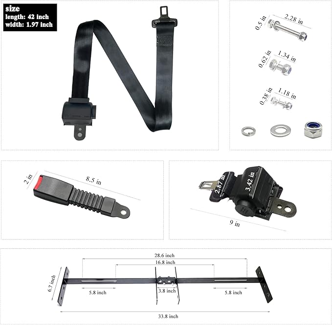 Golf Cart Retractable 42" Seat Belts with Belt Bracket Kit for Yamaha Club Car DS Precedent EZGO TXT RXV