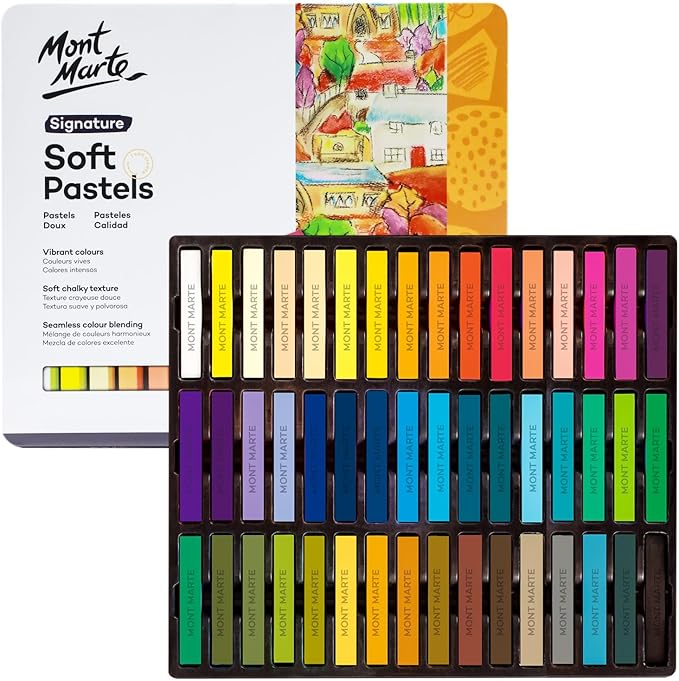 Mont Marte Soft Pastels in Tin Box Signature 48pc, 48 Assorted Colors, Vibrant by MontMarte