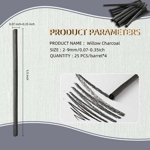 100 PCS Willow Charcoal Sticks, and Fine Art, 5.7 Inches Long - Image 2
