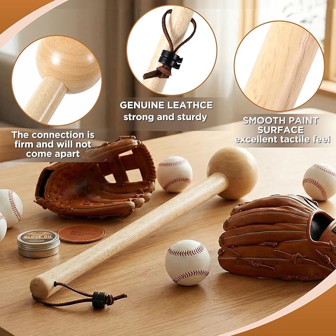 Hollowfly Baseball & Softball Glove Mallet-12 Inch Wooden Hammer with Leather Rope, Durable Glove Pocket Break-in Tool