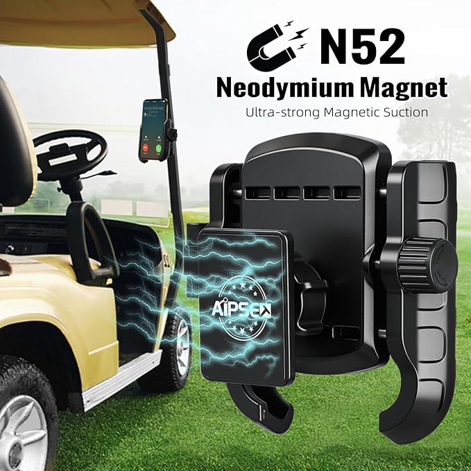 Golf Cart Phone Holder, Strong Magnetic Phone Holder for Golf Cart Universal for Most Cell Phone, Golf Cart Phone Mount Compatible with EZGO/Club Car/Yamaha, Hold Firmly, Install in Seconds