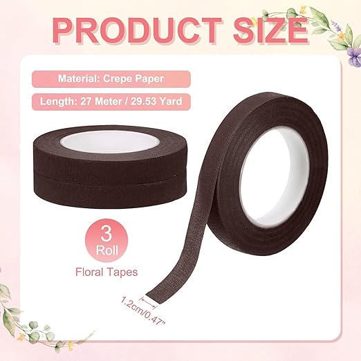 MECCANIXITY 3 Rolls Floral Tapes, 30 Yard x 1/16 in Florist Crepe Flowers - Image 2