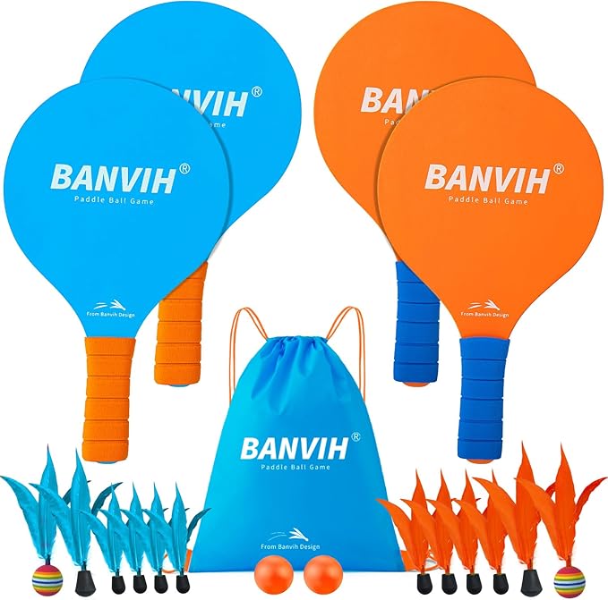 Banvih Badminton Set 4 Rackets, Paddle Ball Outdoor Games Christmas Stocking by Banvih