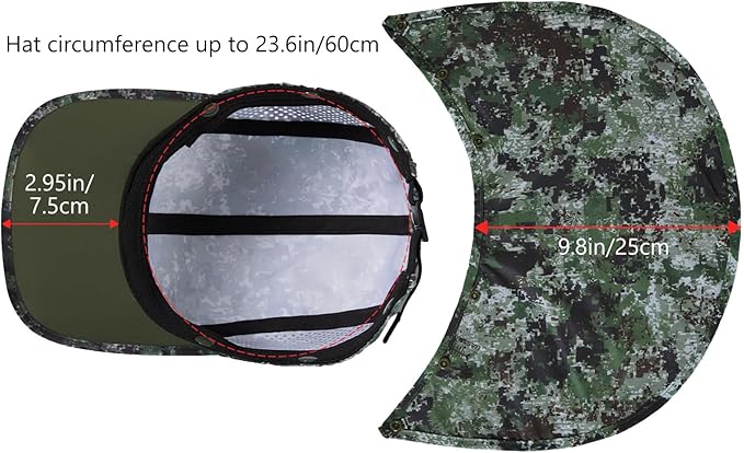 BASSDASH UPF 50+ Foldable Fishing Hat Baseball Cap with Removable Neck Flap Portable for Men Women Golf Hiking