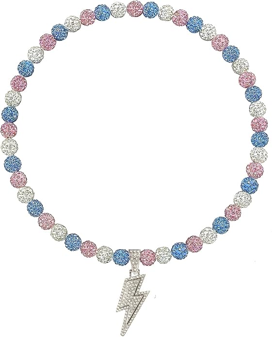 Baseball Necklace for Men 16/18/20 Inch Bling Ice Collection Lightning Bolt Pendant Necklace for Women Rhinestone Clay Beaded Discoball Accessories Gifts for Baseball Team Players Lovers