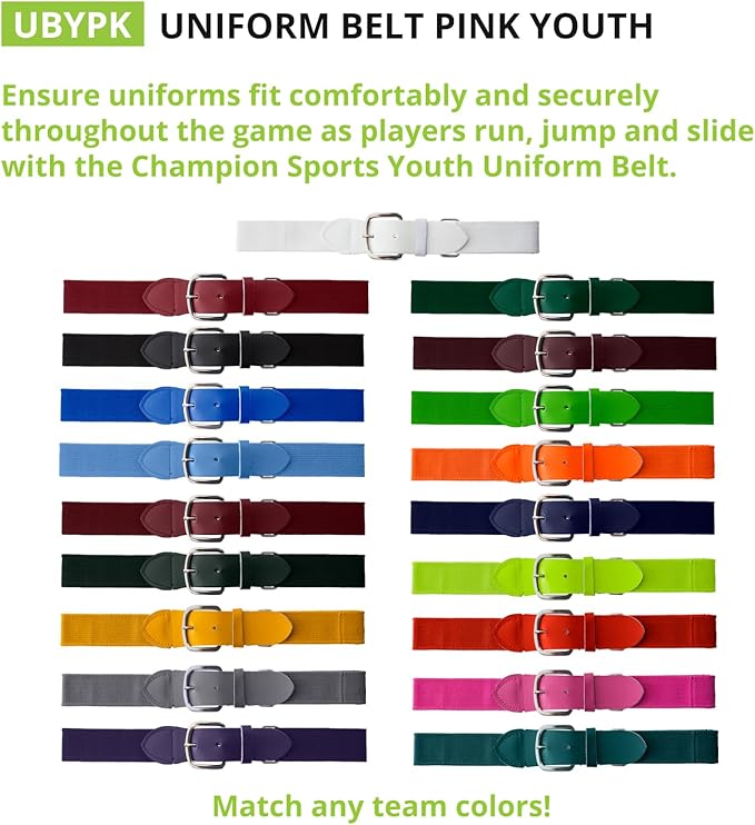 Champion Sports Baseball & Softball Belt – Stretch Fit Uniform Belt for Youth & Adult Players, Multiple Colors