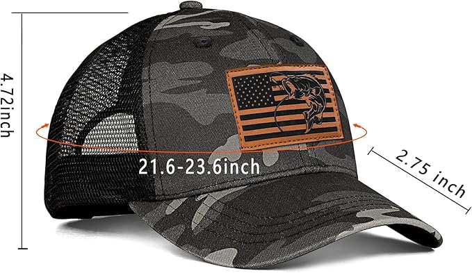 Fishing Hat Fishing Gifts for Men Bass Fish Flag Gear Accessories Stuff Trucker Hat Snapback Baseball Cap
