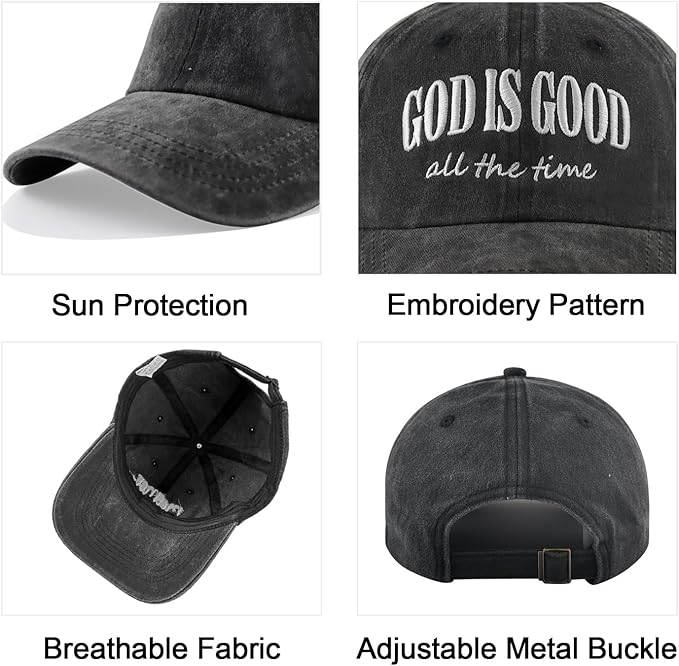 God is Good All The Time Hat for Men Women, Adjustable Cotton Embroidered Jesus Christian Faith Baseball Cap