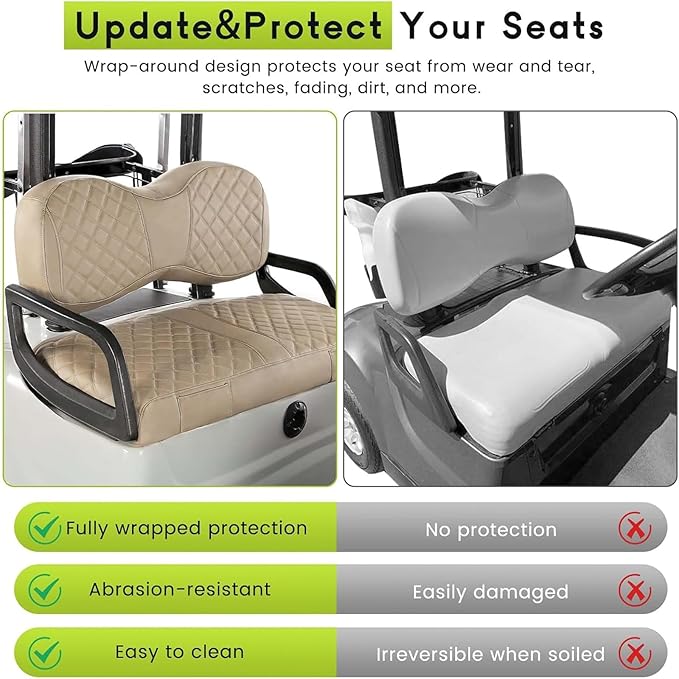 Golf Cart Seat Covers Fit Yamaha Drive G29 2007-2016 Vinyl Leather Front Seat Cover for OEM Ordinary Cushion No Nail Gun Easy to Install & Clean Vinyl Leather Seat Cushion Covers Beige